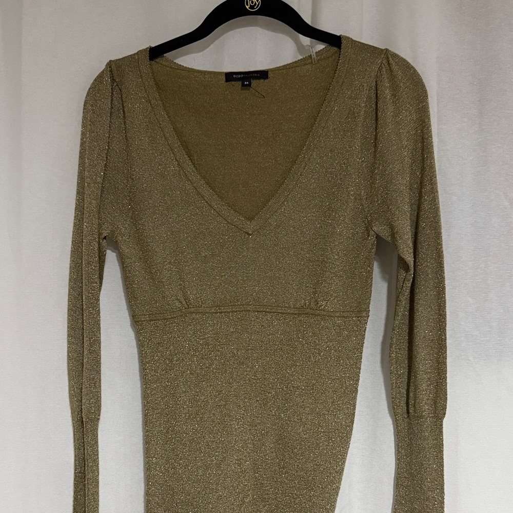 BCBGMaxAzria Gold V-Neck Sweater